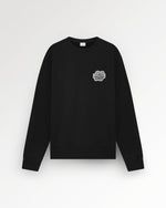 A black sweatshirt with a graphic on the chest, displayed against a plain background.